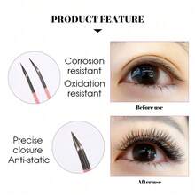1pc Pink Stainless Steel Eyelash Extension Tweezers, Ultra-Hard Fiber Tip High Precision Anti-Static Tweezers - Pink - View 3