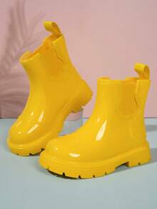 Sepatu Bot Hujan Pendek Warna-warni untuk Anak Perempuan, Sepatu Hujan Luar Ruangan Anti Selip Mengkilap dan Tahan Air - Kuning - View 2