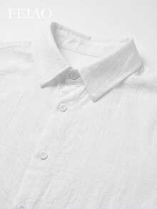 FEIAO Men's Vintage "Old Money" Textured Button Long Sleeve Shirt, Suitable For Commuting, Casual And Vacation, Versatile All-Season Style - White - View 6