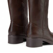 Women's Knee-High Boots, Comfortable Chunky Block Heel Pointed Toe Pull On Side Zipper Suede Slouch Riding Boots - Dark Brown - View 9