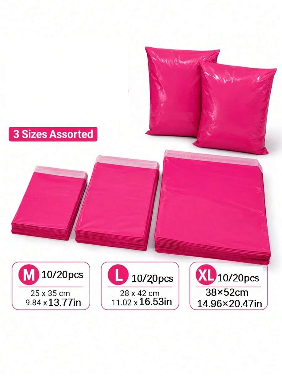 10/20pcs Rose Red Polyethylene Courier Bags, M L XL Mixed Sizes, Self-Adhesive Seal Mailing Bags - Multiple Styles - View 1
