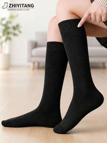 ZHIYITANG Random 1 Pair/4 Pairs Women's Winter Solid Color Thick Soft Warm Knitted Long Socks, Minimalist Versatile Knee-High Socks For Autumn/Winter Daily Commute, Home, Leisure, Multiple Colors Available, Suitable For Everyday Use - Multicolor - View 6