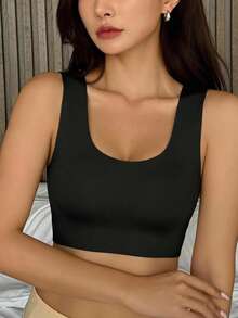 DAZY Women's Nude Wireless Bra, Thin Fabric, Lift & Support, Removable Pads, Seamless, Comfortable, Elastic, Wide Straps, U-Shaped, Sports Bra - Black - View 3