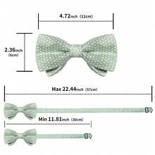 Light Green & White Fine Check Pre-Tied Bow Tie 4-Piece Set, Pocket Square, Cufflinks, Lapel Pin, Business Commute Party Outfit - Mint Green - View 8