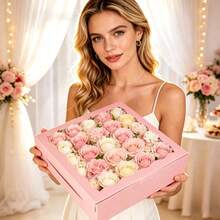 12/6PCS/1PC/20.32 X 20.38 Cm Box/Pink Wavy Window Gift Packaging Box/Birthday Party Afternoon Tea Gift Box/Suitable For Wedding/Birthday/Christmas/Holiday - Window Gift Box - View 4