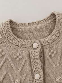 Cardigan Rajut Leher Bulat Wanita, Detail Bunga 3D, Hem Bergelombang Berlapis, Penutup Kancing Depan, Lengan Panjang, Cocok Untuk Musim Gugur/Dingin, Halloween, Natal, Tahun Baru Imlek - Aprikot - View 10