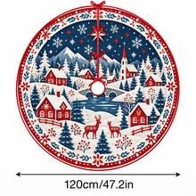 1件剪紙風雪山小鎮與馴鹿圖案聖誕樹裙，優雅配色節日裝飾，5種尺寸，中性節日禮物，適用於居家與派對聖誕裝飾 - 剪紙風雪山小鎮麋鹿 - 查看 14