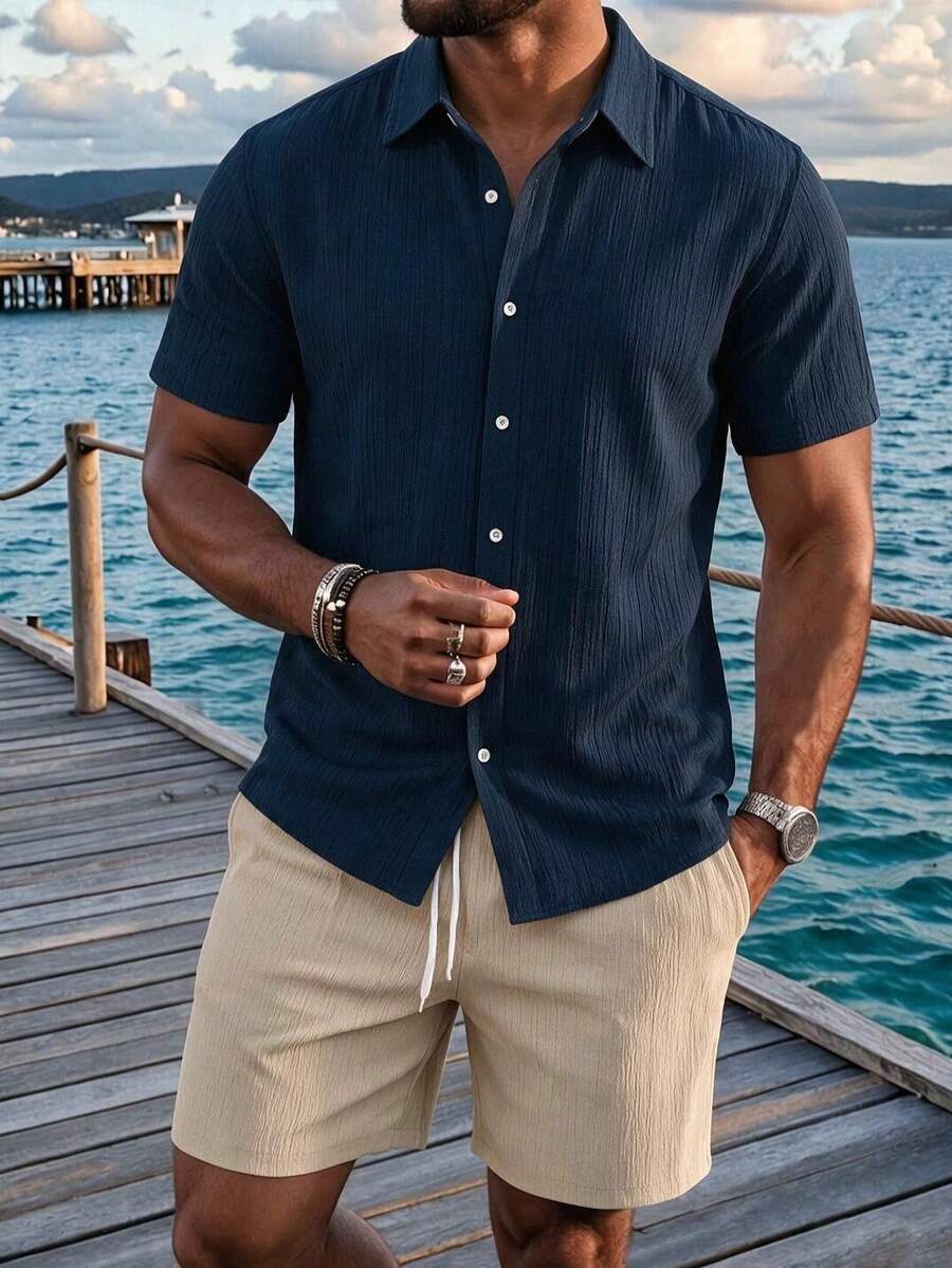 Men Shirt Co-Ords - Blue - View 1