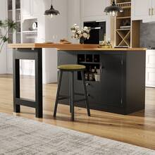 Flieks 360° Rotation, Bar Table (Main Body 120-180 X 40 X 76 Cm), Coffee Bar Furniture, Rotatable Dining Bar With Storage, Kitchen Island, Double Doors With Wine Rack, Adjustable Shelves, Open Storage Space - Black - View 4