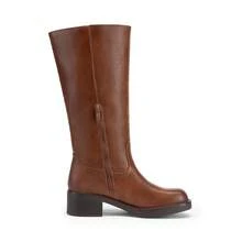 Women's Knee-High Boots, Comfortable Chunky Block Heel Pointed Toe Pull On Side Zipper Suede Slouch Riding Boots - Brown - View 6