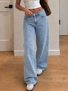 Women's Vintage Loose Stacked Straight Leg Jeans - Light Wash - View 4