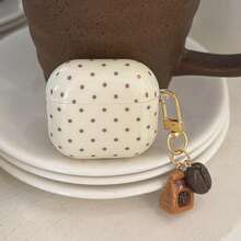 Casing Earphone Motif Polkadot Krem + Liontin Biji Kopi, Cocok untuk AirPods 5/ Pro 3/Pro 2/ 4/ 3/1/2, Pelindung Minimalis Lucu untuk Anak Perempuan - Purple - View 3