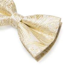 Men's Business Formal Pre-Tied Bow Tie 4-Piece Set, Cream Gold Paisley Jacquard Handkerchief, Cufflinks And Lapel Pin - Beige - View 5