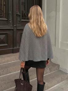 Women's Fashion Plaid Fleece Lined Jacket, Autumn/Winter Woven Fabric Regular Fit Outerwear - Black - View 3