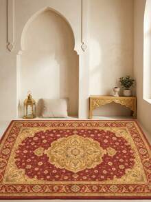 1PC Burgundy & Gold Classical Floral Area Rug, European Palace Style Faux Cashmere Rectangular Vintage Totem, Machine Washable For Living Room Bedroom Daily Home Decor, Aesthetic Home Decoration - Multicolor - View 6