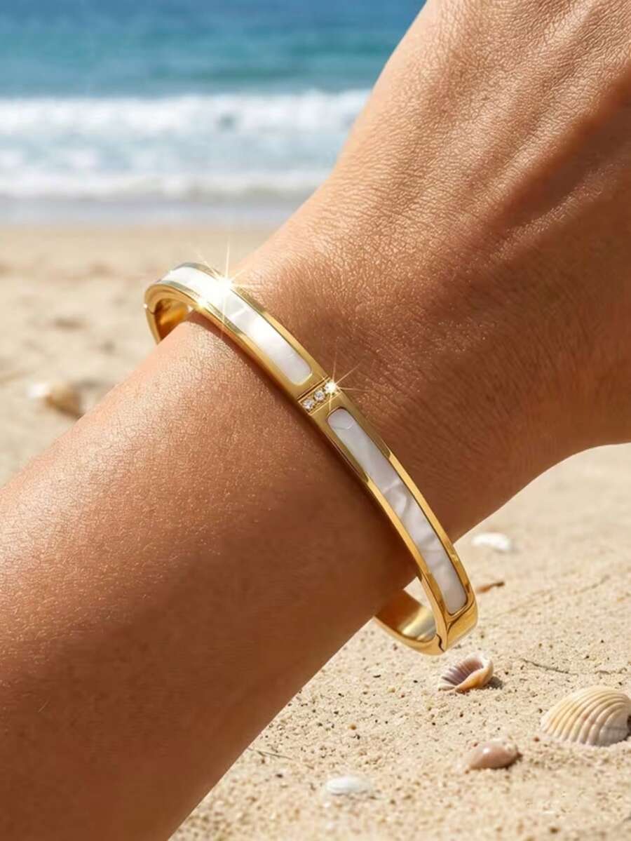 1pc Elegant Fashion Women's High-Quality Stainless Steel 18K Gold ...