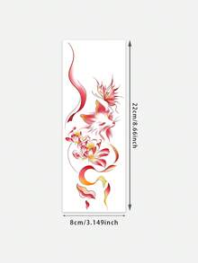 1pc Temporary Tattoo Sticker, Red Gradient Nine-Tailed Fox With Lotus, Butterfly And Streamer Pattern, Realistic Fake Tattoo Design, Suitable For Daily, Bachelorette Party Favors, Music Festivals, Cosplay, Graduation Gifts, Lasts 3-5 Days - Multicolor - View 6