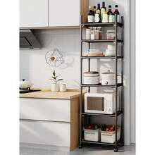Estante de hierro de 6 niveles, estantes de cocina, estanterías y estantes de almacenamiento, estantes de garaje, ideal para despensa y organizador perfecto para soluciones de almacenamiento y estanterías de garaje - Negro - Ver 1