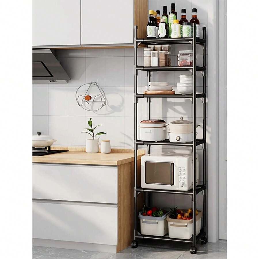 Estante de hierro de 6 niveles, estantes de cocina, estanterías y estantes de almacenamiento, estantes de garaje, ideal para despensa y organizador perfecto para soluciones de almacenamiento y estanterías de garaje - Negro - Ver 1