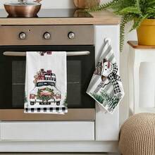 4pcs Kitchen Absorbent Towels, Made Of Polyester Material, Printed With Line Grid Christmas Snowman Pattern, Suitable For Kitchen, Bathroom, Ideal Choice For Housewives And Family Gatherings, High Cost-Performance Home Supplies, Great For Daily Decoration And Room Decor. - Multicolor - View 4