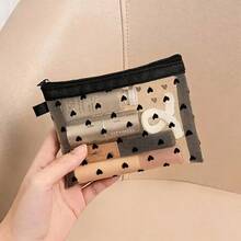 Transparent Mesh Cosmetic Bag, Fashionable Portable Square Black Mesh Pouch, Flat Toiletry Storage Bag - Multicolor - View 4