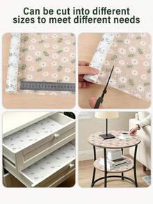 1 Roll Width 30/45cm/11.81in/17.72in Cabinet Lining, Easy To Clean Moisture-Proof Pad, Waterproof, Oil Resistant, Shelf Lining Can Be Trimmed, Suitable For Kitchen, Refrigerator, Table And Drawer, Floral Pattern Design, Simple And Atmospheric. - Chrysanthemum Cushion - View 6