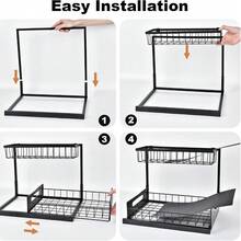 1 Set Under Sink Storage Rack, L-Shaped Pull-Out Cabinet Organizer, 2-Tier Metal Slide-Out Shelf For Kitchen, Bathroom, Laundry Room And Deep Cabinets, Black - Multicolor - View 8
