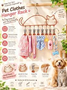 1 buah Rak Jemuran Pakaian Hewan Peliharaan Berbentuk Kucing dengan Klip - Rak Penyimpanan Gantung Multi-Klip, Cocok untuk Pakaian Anjing dan Kucing Kecil, Sweater, Gaun, Syal, Pita, Pajangan Toko Hewan Peliharaan dan Perlengkapan Perawatan di Rumah, Aksesoris Anjing, Perlengkapan Kucing - MultiWarna - View 3