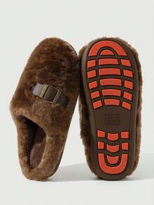 2026 New Women's Fashion Plush Slippers, Couples Indoor/Outdoor Thick Sole Closed Toe Slippers - Chocolate Brown - View 3