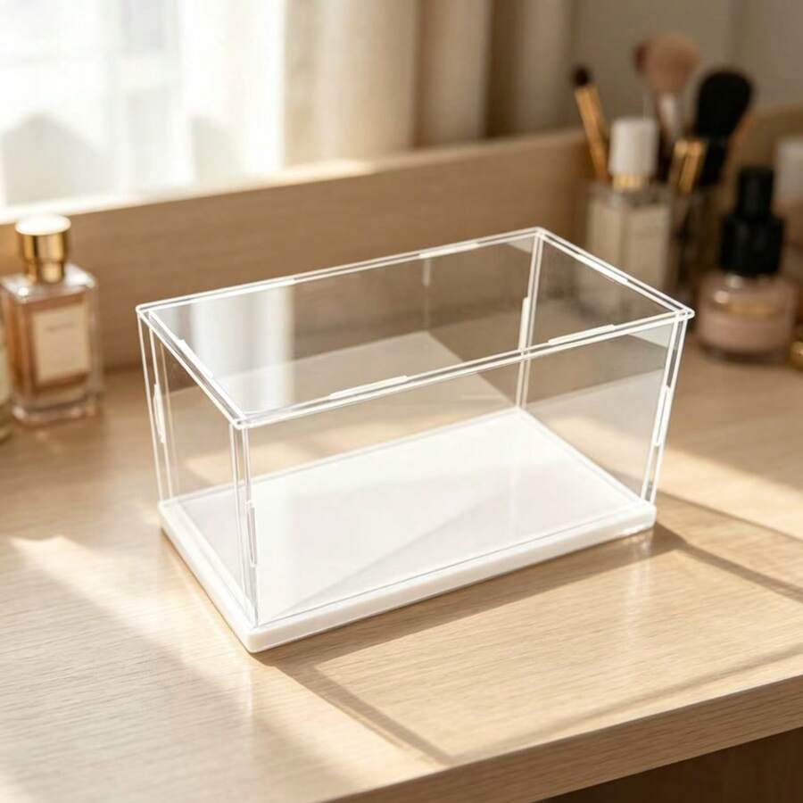 White Base Detachable Transparent Display Box, Display Cabinet, Storage Box, High Transparency, Suitable For Toy Cars, Figurines, Crafts, Collectibles, Decorative Items Storage, Different Sizes Available - White Background - View 1