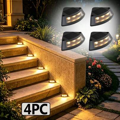 4‑Pack Triangular Solar Step Lights, IP44 Waterproof Outdoor LED Deck Lamps, Solar‑Powered Light‑Control No‑Wiring Stair Lights, Cool White & Warm Light Optional For Garden, Patio, Backyard, Villa Walkways