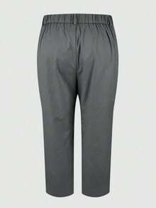 Women's Fashion High Waist Straight Leg Casual Pants Grey Woven Fabric Pockets Zipper (Belt Not Included) - Grey - View 5
