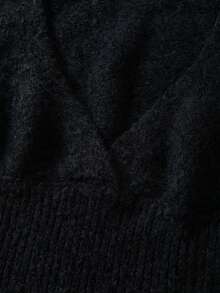 Women's New Dark Gray Halter Neck High Neck Knitted Tank Top - Black - View 10