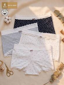DAZY 4Pcs Women's Plus Size Cotton Briefs Shorts, High Elasticity Comfortable Soft Underpants For Daily Casual Wear - Multicolor - View 1