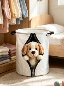 Multifunctional Large Laundry Basket/Dirty Clothes Basket, Laundry Storage Bag, Creative Zipper Animal Pattern Design - Foldable Round Clothes Basket, Portable Laundry Bag, Suitable For Bathroom/Bedroom/Dorm, Housewarming Gift - Multicolor - View 3