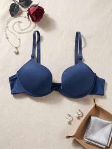 DAZY Teenage Student Small Bust Underwire Push-Up Mini Half Cup Bra, Solid Color Minimalist Everyday Bra, Soft Thick Padded Cups, Comfortable Lingerie - Blue - View 3