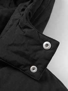 KyrLssu Women Long Hooded Puffer Coat, Zip Up Button Front Mid Length Quilted Winter Jacket, Loose Warm Outerwear With Big Side Pockets - Black - View 6