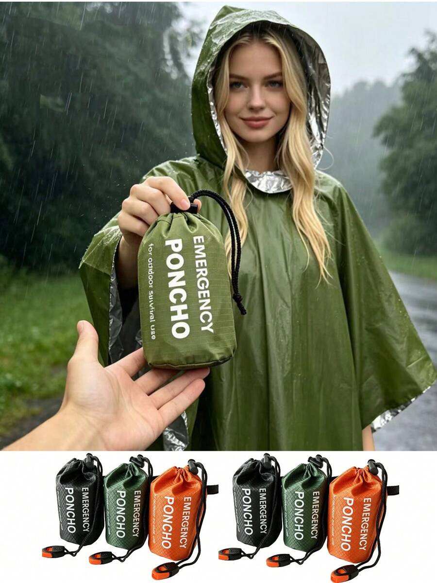 1pc Portable Raincoat, Essential For Outdoor Camping, Hiking, Windproof & Waterproof High-Quality Outdoor Adventure Emergency Gear - Multicolor - View 1