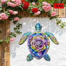 Colorful Floral Turtle Iron Wall Hanging, Creative Metal Turtle Wall Decor, Garden Home Wall Ornament - Flower Sea Turtle a - View 1