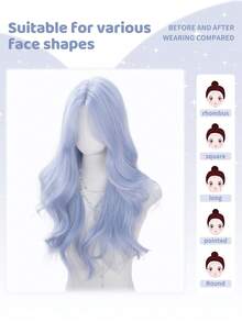 alicegarden 28-Inch Long Synthetic Wig Featuring A Natural Wavy Style In A A Stunning Dusty Blue. Middle Part Design , This False Hairpiece Is Perfect For Ms Daily Party Cosplay Use, Offering A Natural And Natural Durable Wig Gift For Ladies. - Dusty Blue - View 2