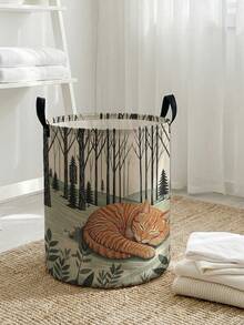 1pc Storage Basket, Laundry Basket, Washing Basket, Storage Bin, Cat Print Design, Handle Storage Basket, Foldable Multi-Purpose Storage Box, Suitable For Clothing, Jewelry, Toys And Other Daily Storage - Multicolor - View 3