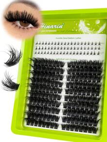 Hinarin 220Pcs False Eyelashes Lash Clusters Cat Eye Lashes Bottom Lashes D Curl Type DIY 100D 3D Thick Fluffy False Eyelashes Faux Mink Makeup Tool Reusable Beauty Product Lash Tech Supplies - D - View 2