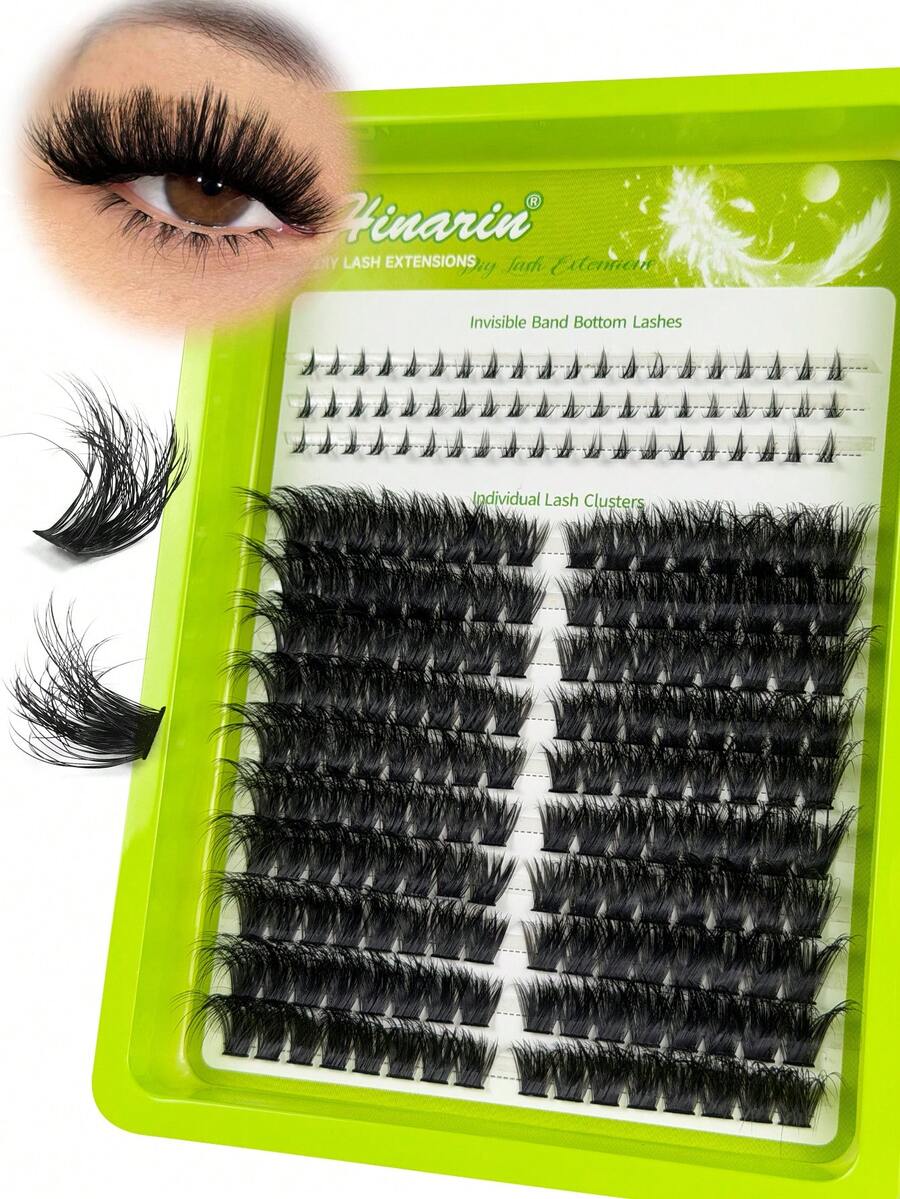 Hinarin 220Pcs False Eyelashes Lash Clusters Cat Eye Lashes Bottom Lashes D Curl Type DIY 100D 3D Thick Fluffy False Eyelashes Faux Mink Makeup Tool Reusable Beauty Product Lash Tech Supplies