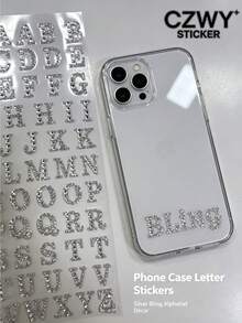 1pc Silver Rhinestone English Letter Decorative Stickers, Colorful English Letter Diamond 3D Stickers, Full Set Of 26 Hollow Rhinestone Letters With Tweezers, Self-Adhesive Backing, Phone Decoration Stickers, Laptop Decoration Stickers, Compatible With Phone Cases, Earphone Boxes, Tablets, Laptops, Headphone Shell Decoration Stickers - Letter Design - View 1
