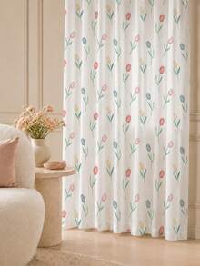 2 Buah Tirai Jala Kepadatan Tinggi Motif Garis Bunga Tulip Aneka Warna, Panel Jendela Saku Batang Penyaring Cahaya - MultiWarna - View 7