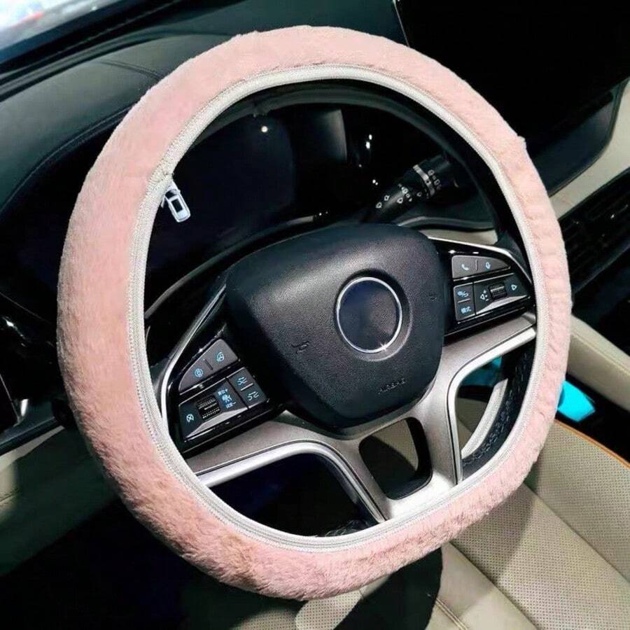 Elastic And Elastic Plush Steering Wheel Cover, New Car Handle Cover, Winter Steering Wheel - Multicolor - View 1