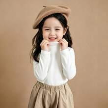 Girls' Half-High Neck Long Sleeve Base Layer Top, Solid White, Spring/Autumn/Winter Basic Pullover T-Shirt For Toddlers And Elementary School Students - White - View 7