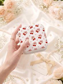 Cherry & Bow Style Jewelry Box For Women,PU Leather Portable Travel Jewelry Storage Box With 3 Necklace Hooks, Ring Storage Compartment,Gift Ideas - Cherry & Bow - View 14