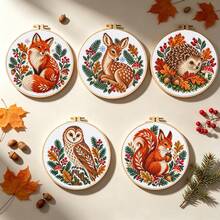 5 Sets Nordic Forest Animal Cross Stitch Full Material Kit Including Embroidery Hoop 11CT Small Fox/Deer/Hedgehog/Owl/Squirrel Printed Pattern Handmade DIY Gift For Best Friend Bedroom Living Room Decor Simple For Beginners - Multicolor - View 13