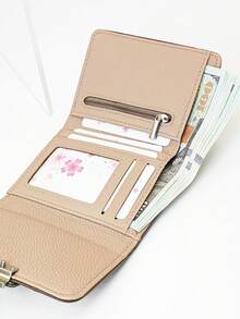 Women's Short Trifold Colorblock Slim Wallet, PU Soft Multifunctional Student Wallet With Large Capacity Card Holder, Compact And Lightweight, Suitable As Holiday Gift - Multicolor - View 5
